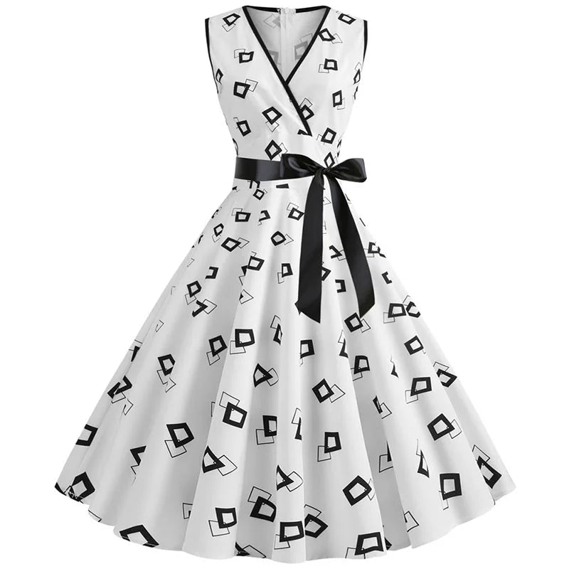 Robe vintage femme à pois – Coupe A-line sans manches