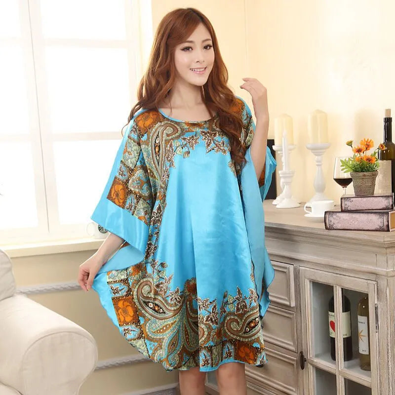 Hot Sale Fashion Lady Summer Robe Chinese Women's Faux Silk Bath Gown Yukata Nightgown Nuisette Pijama Mujer One Size Xsz622J