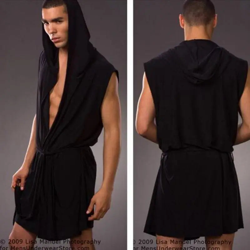 Drop new 2019 hot sell Silky Men's robes comfortable casual bathrobes sleeveless Viscose Hooded robe homewear sleepwear