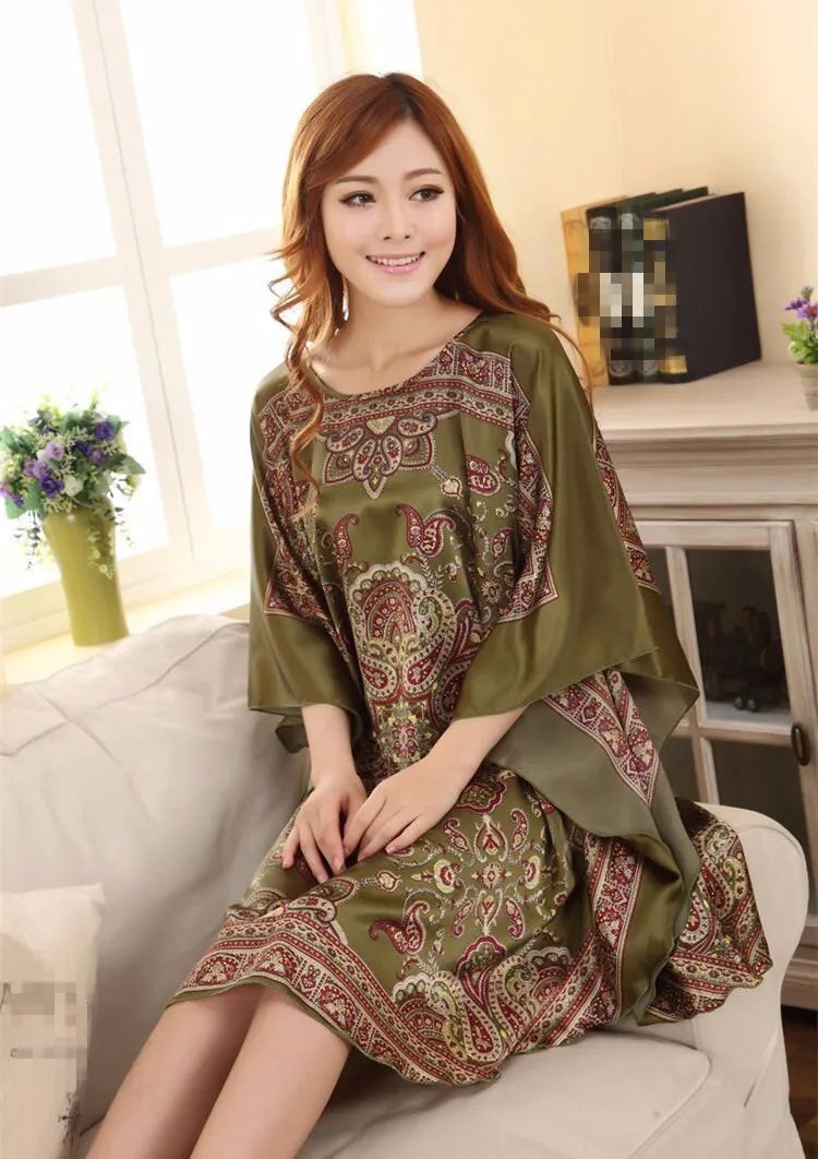 Hot Sale Fashion Lady Summer Robe Chinese Women's Faux Silk Bath Gown Yukata Nightgown Nuisette Pijama Mujer One Size Xsz622J