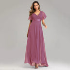 Evening Dresses XUCTHHC Elegant V-Neck Ruffles Chiffon Formal Evening