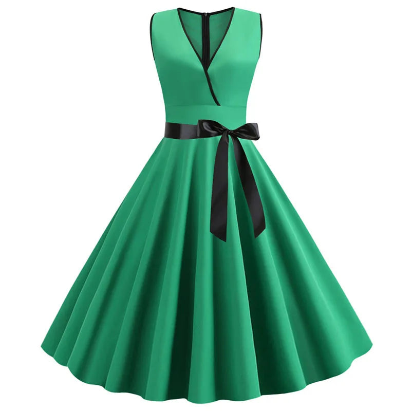 Robe vintage femme à pois – Coupe A-line sans manches