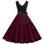 Women Dot Print Dress Summer Sexy V-neck Sleeveless Elegant Vintgae Party Dress Vestidos  S~3XL Robe Femme