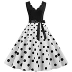 Women Dot Print Dress Summer Sexy V-neck Sleeveless Elegant Vintgae Party Dress Vestidos  S~3XL Robe Femme