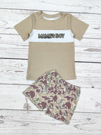 Kids Clothing Wholesale Camo Mama's Boy Embroidery Baby Boy Shorts