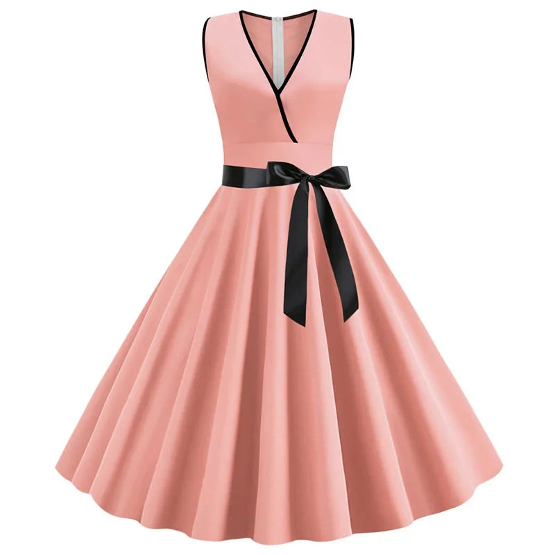 Robe vintage femme à pois – Coupe A-line sans manches
