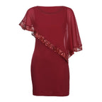 Plus Size Summer Dress Women Sexy Cold Shoulder Overlay Asymmetric Chiffon Strapless Sequins Dresses Evening Party Dress 5XL