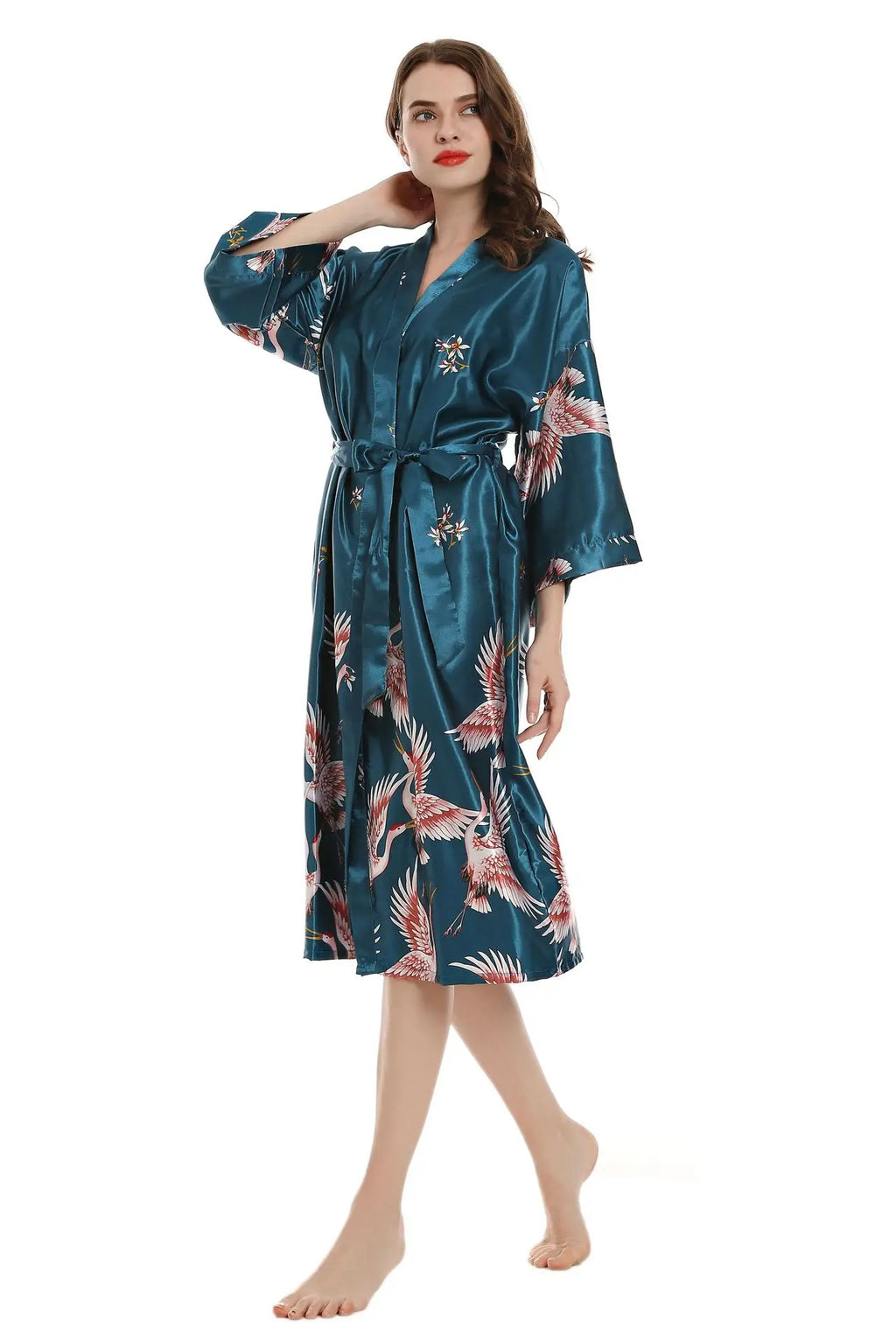 Robe de chambre femme mi-longue – Satin à poches