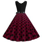 Women Dot Print Dress Summer Sexy V-neck Sleeveless Elegant Vintgae Party Dress Vestidos  S~3XL Robe Femme