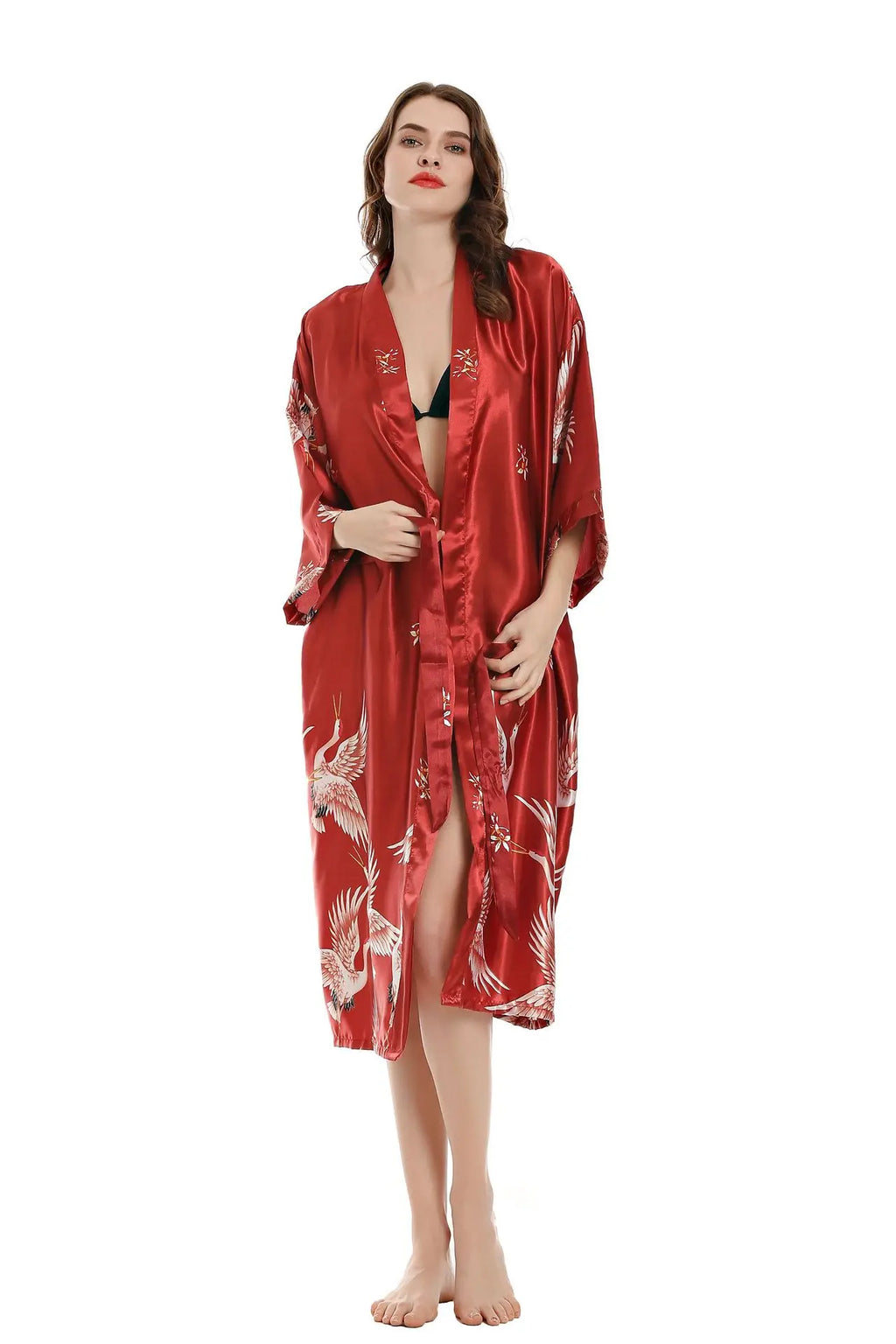 Robe de chambre femme mi-longue – Satin à poches