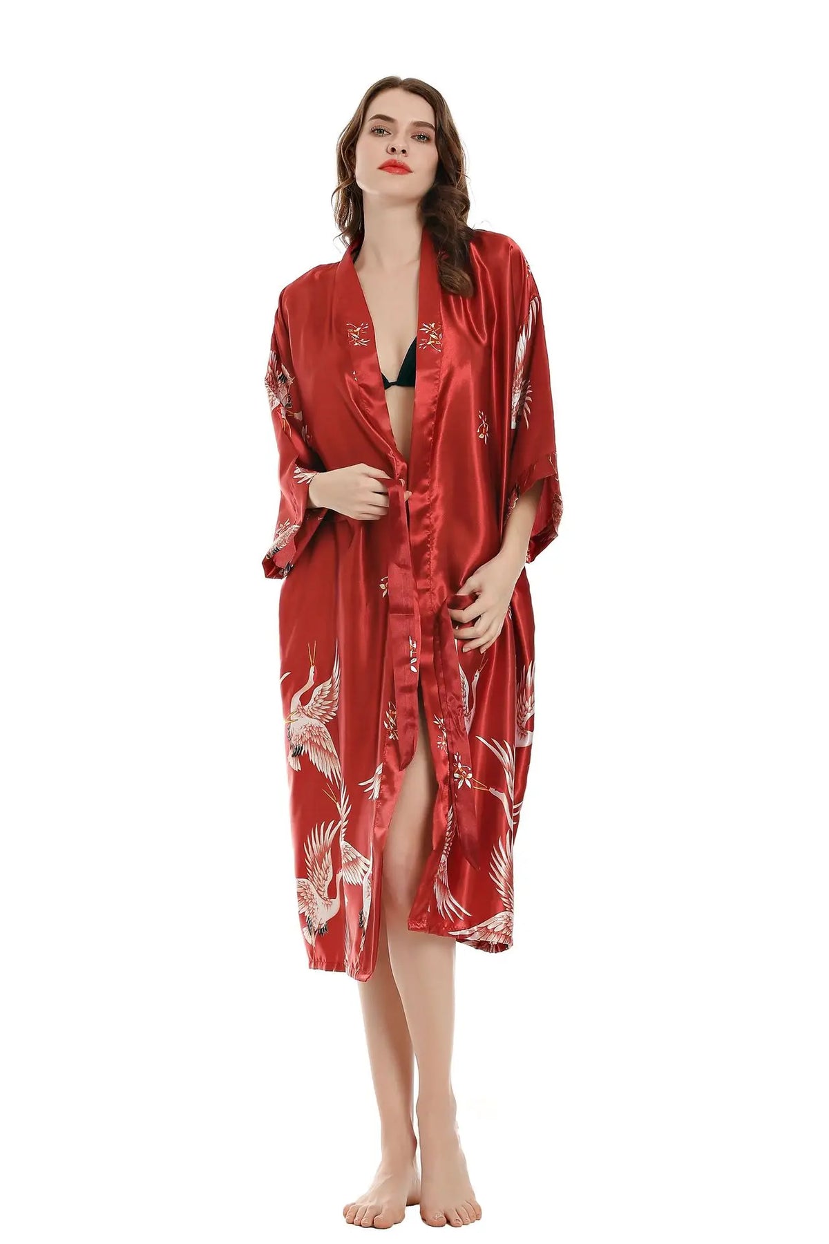 Robe de chambre femme mi-longue – Satin à poches