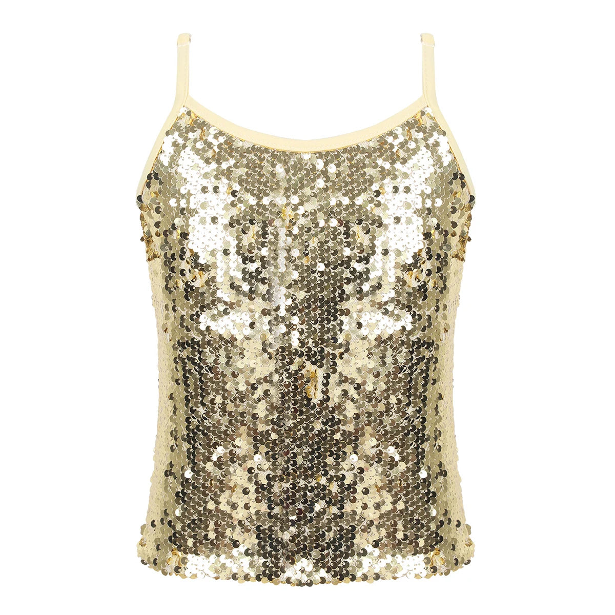 Kids Girls Shiny Sequined Tops Vest Jazz Dance Camisole Tanks Top for Ballet Dancing Stage Performance Girls Clothing Streetwear