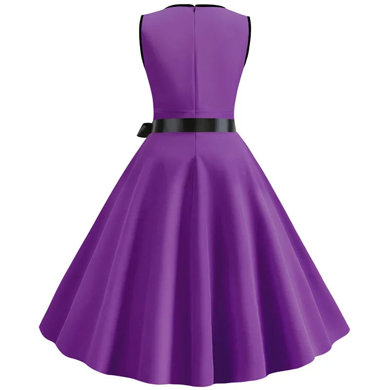 Robe vintage femme à pois – Coupe A-line sans manches