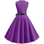 Robe rétro femme à pois – Col V et jupe évasée