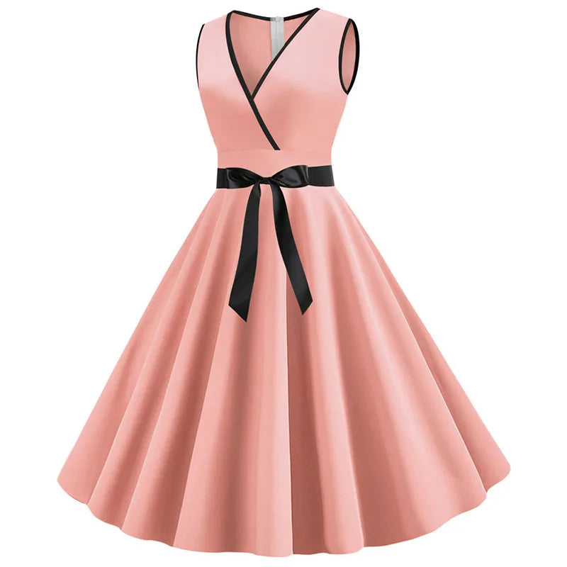 Robe vintage femme à pois – Coupe A-line sans manches
