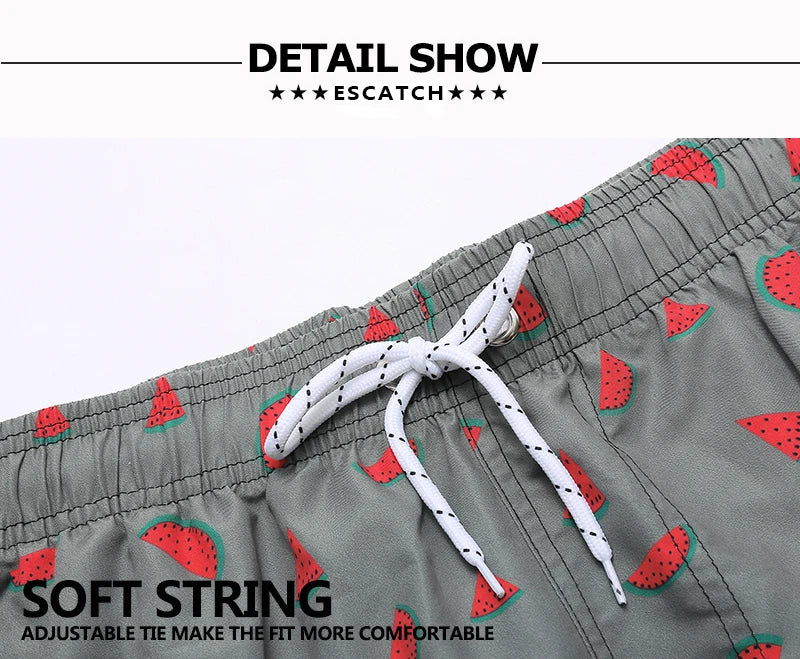 ESCATCH Fast Dry Men's Board Shorts Vertical Stripe New Arrival 2026 Summer Beach Surfing Breathable Mesh Liner Plus Size Shorts