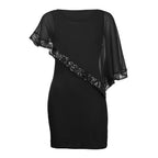 Plus Size Summer Dress Women Sexy Cold Shoulder Overlay Asymmetric Chiffon Strapless Sequins Dresses Evening Party Dress 5XL