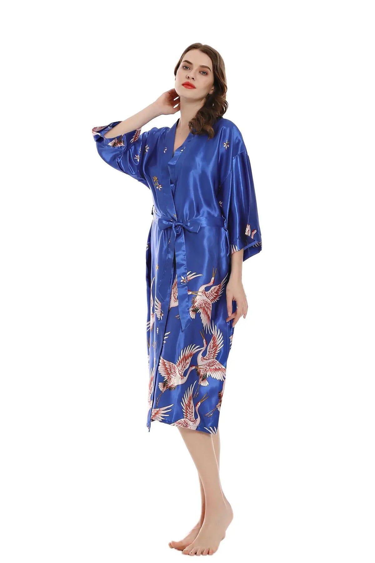 Robe de chambre femme mi-longue – Satin à poches