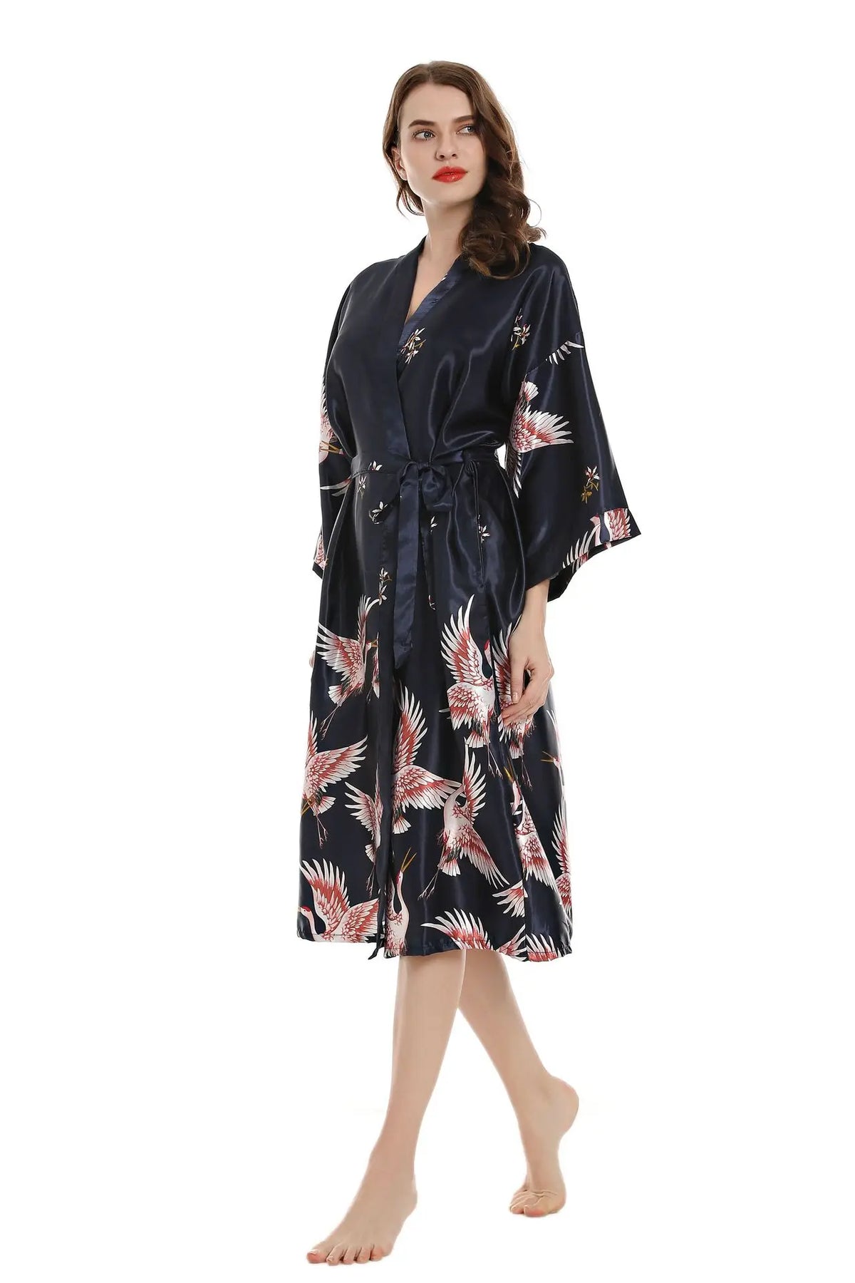 Robe de chambre femme mi-longue – Satin à poches
