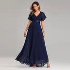 Evening Dresses XUCTHHC Elegant V-Neck Ruffles Chiffon Formal Evening