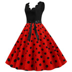 Women Dot Print Dress Summer Sexy V-neck Sleeveless Elegant Vintgae Party Dress Vestidos  S~3XL Robe Femme