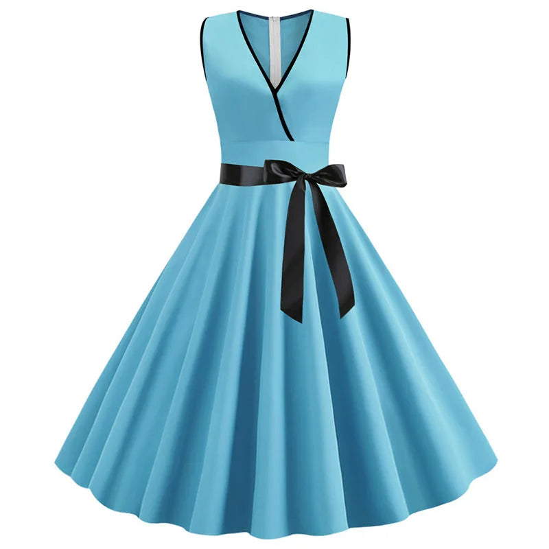 Robe vintage femme à pois – Coupe A-line sans manches