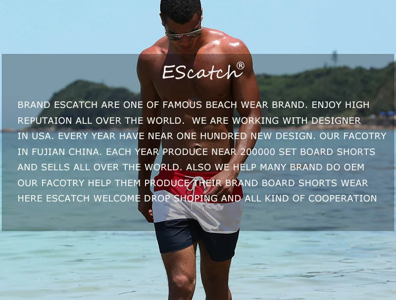 ESCATCH Fast Dry Men's Board Shorts Vertical Stripe New Arrival 2026 Summer Beach Surfing Breathable Mesh Liner Plus Size Shorts