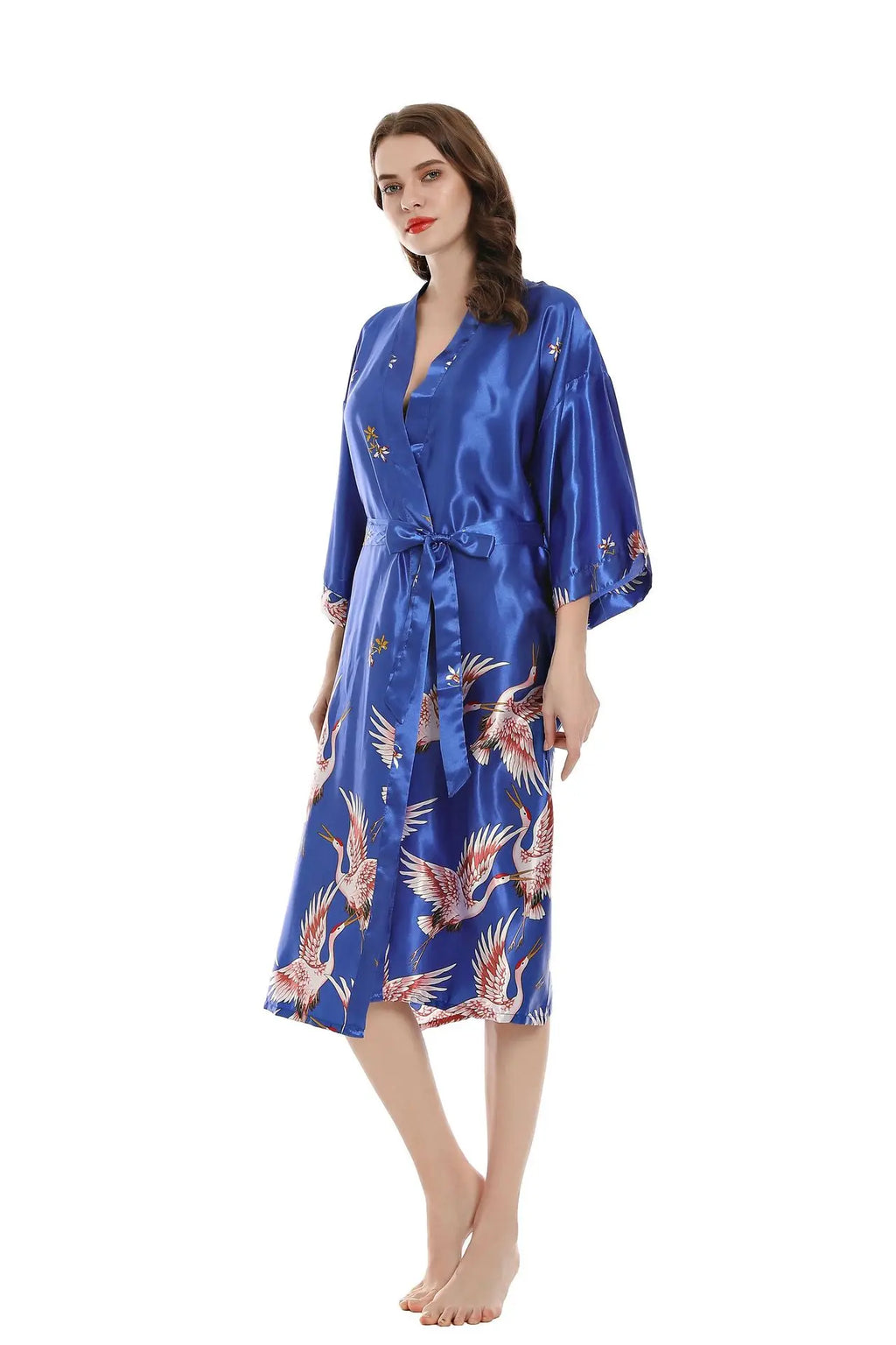 Robe de chambre femme mi-longue – Satin à poches