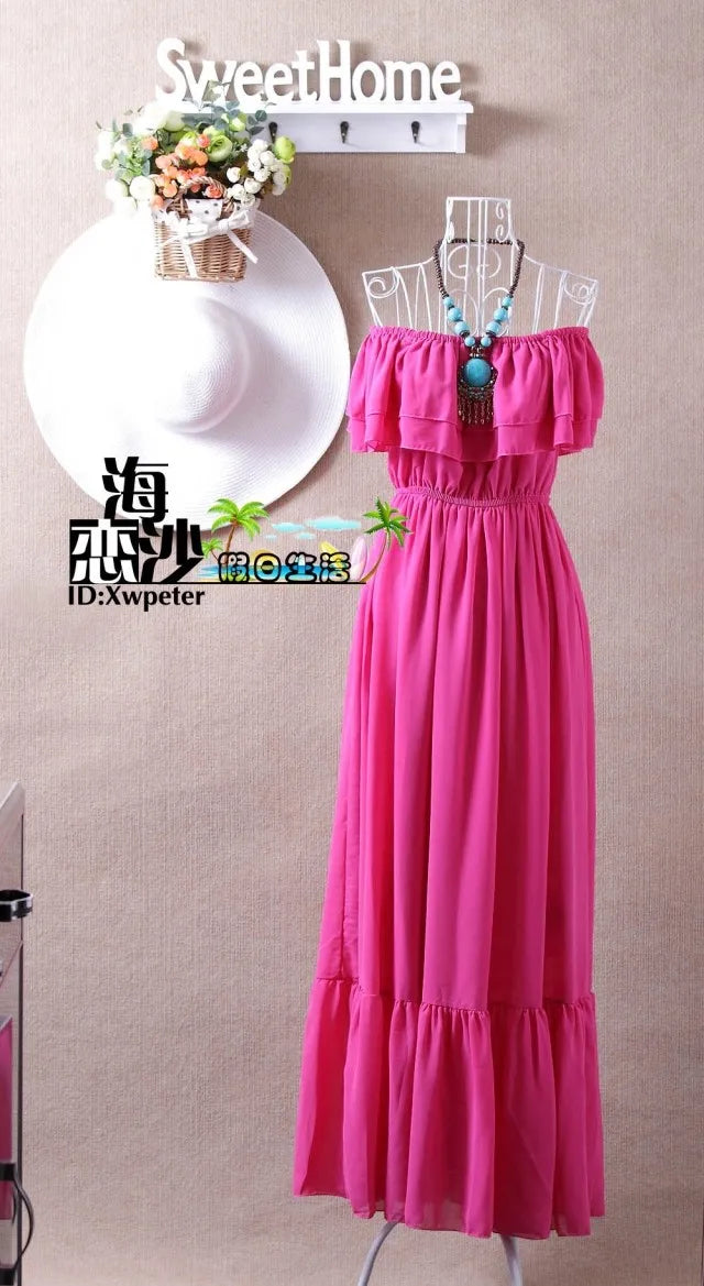 2024 Summer ruffle bohemia chiffon dress vestidos femininos tropical girl long dress vestidos robe femme