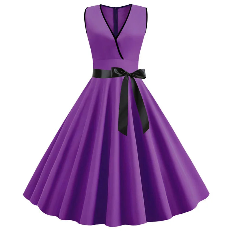 Robe vintage femme à pois – Coupe A-line sans manches