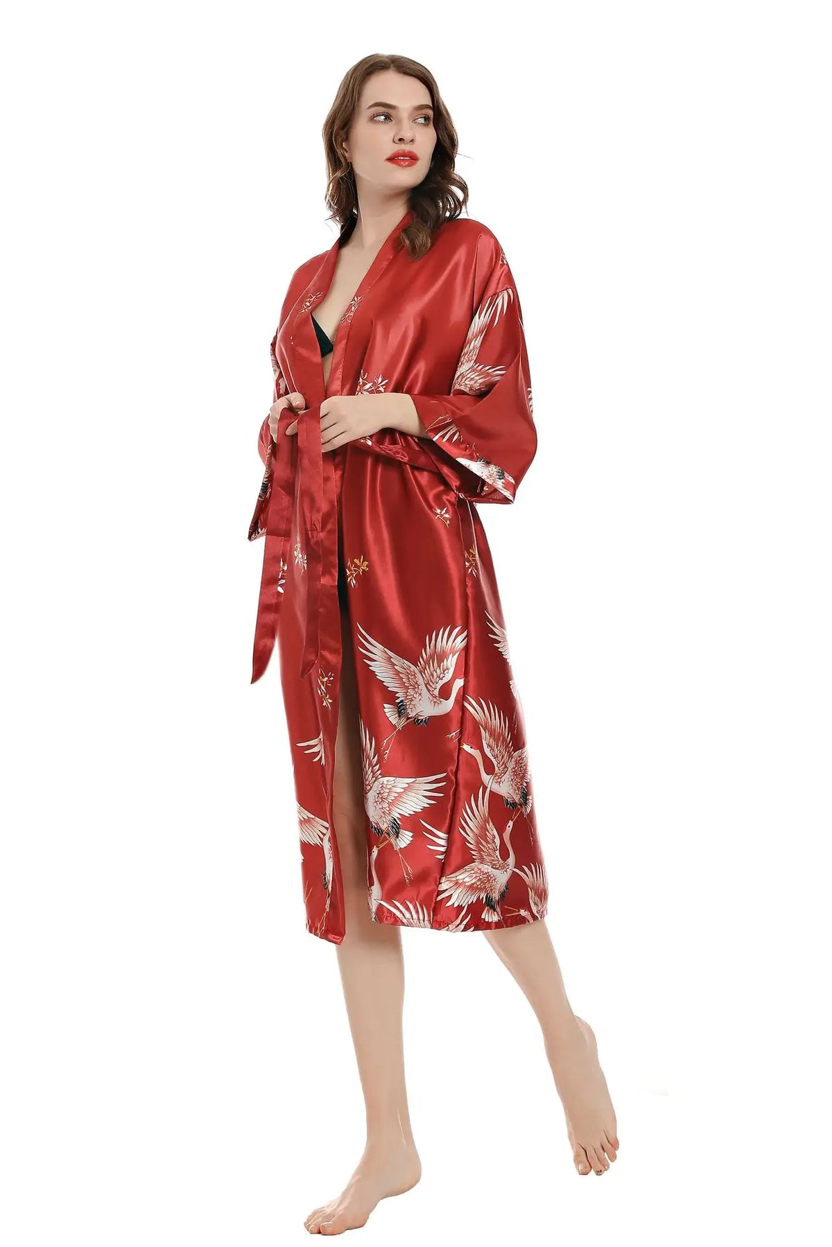 Robe de chambre femme mi-longue – Satin à poches