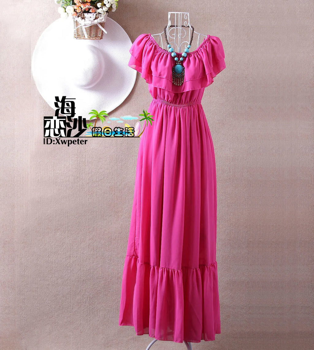 2024 Summer ruffle bohemia chiffon dress vestidos femininos tropical girl long dress vestidos robe femme