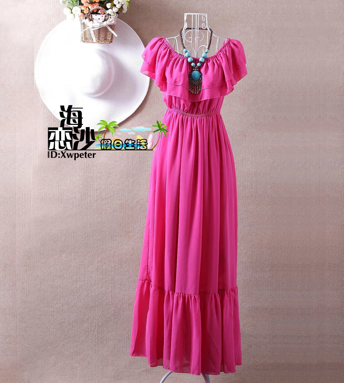 2024 Summer ruffle bohemia chiffon dress vestidos femininos tropical girl long dress vestidos robe femme