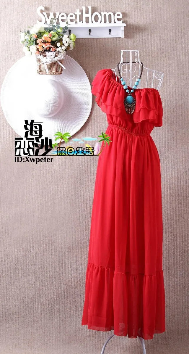 2024 Summer ruffle bohemia chiffon dress vestidos femininos tropical girl long dress vestidos robe femme