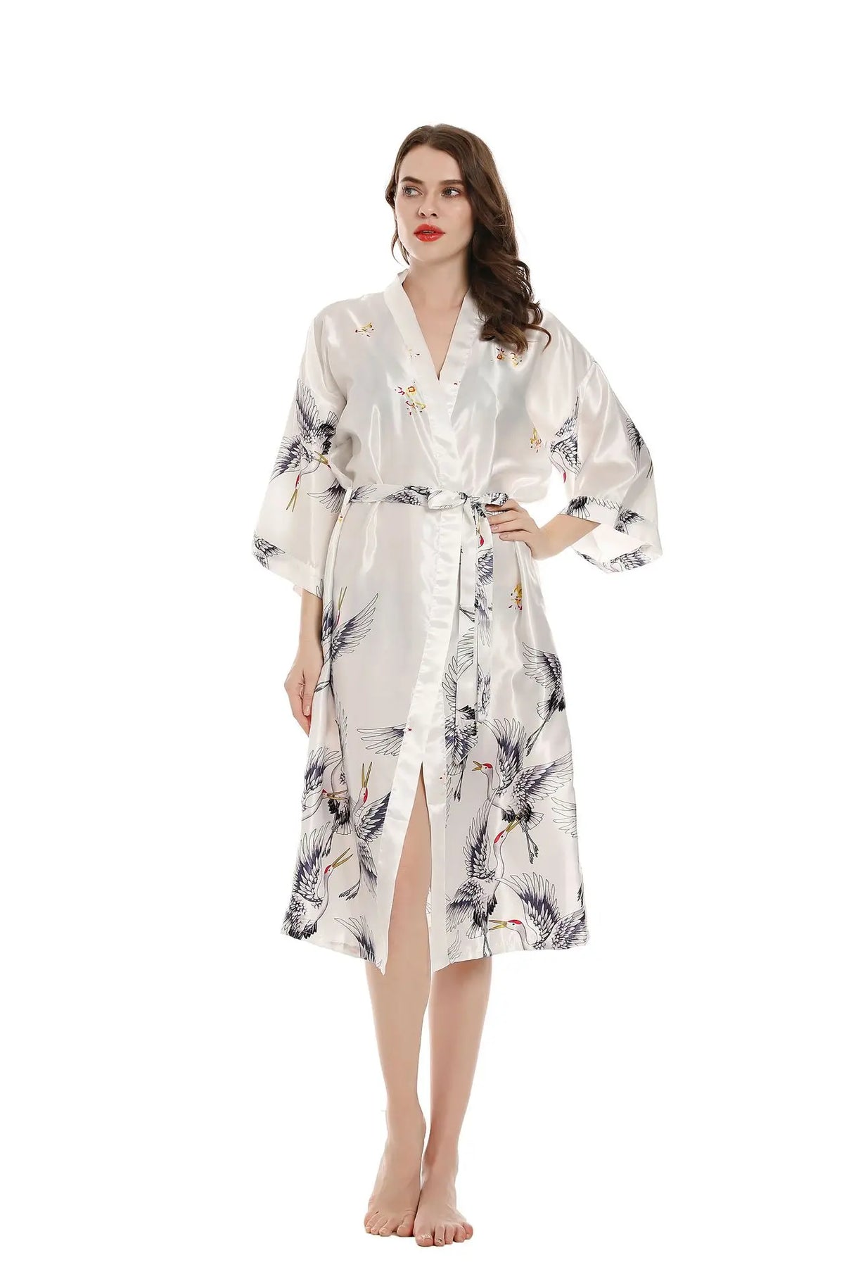 Robe de chambre femme mi-longue – Satin à poches