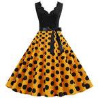 Women Dot Print Dress Summer Sexy V-neck Sleeveless Elegant Vintgae Party Dress Vestidos  S~3XL Robe Femme