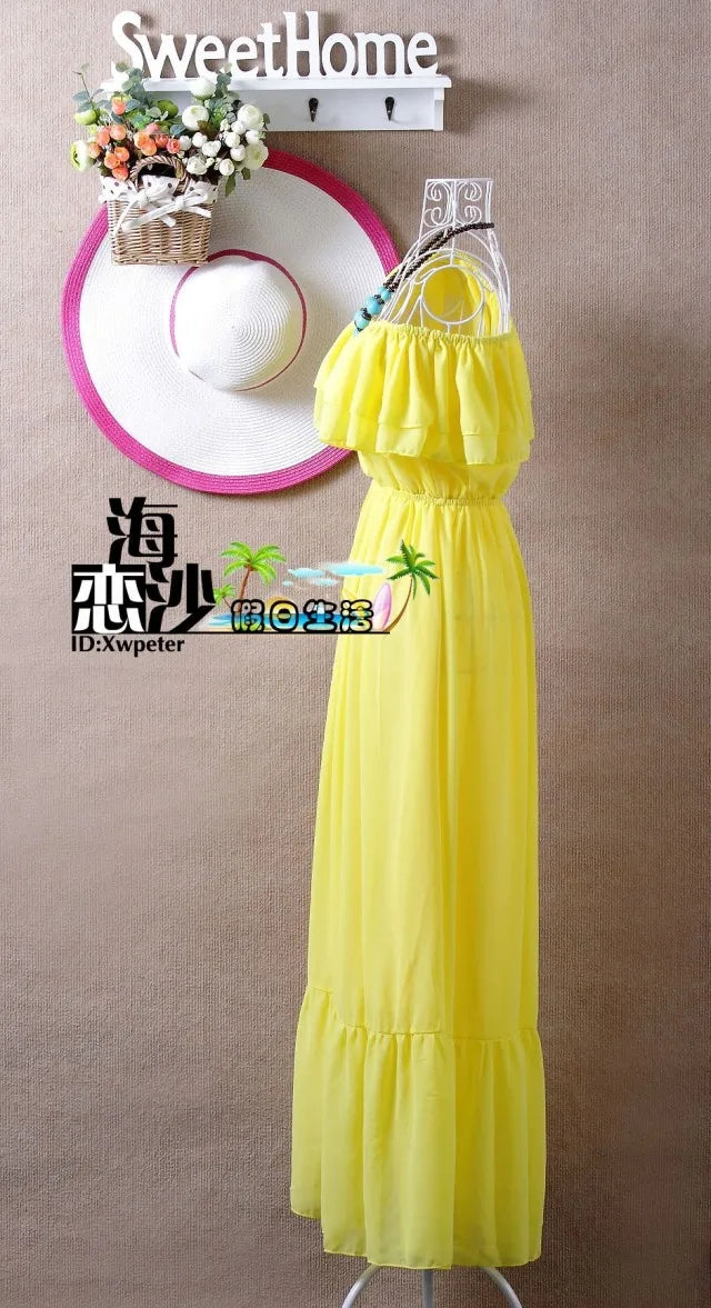 2024 Summer ruffle bohemia chiffon dress vestidos femininos tropical girl long dress vestidos robe femme