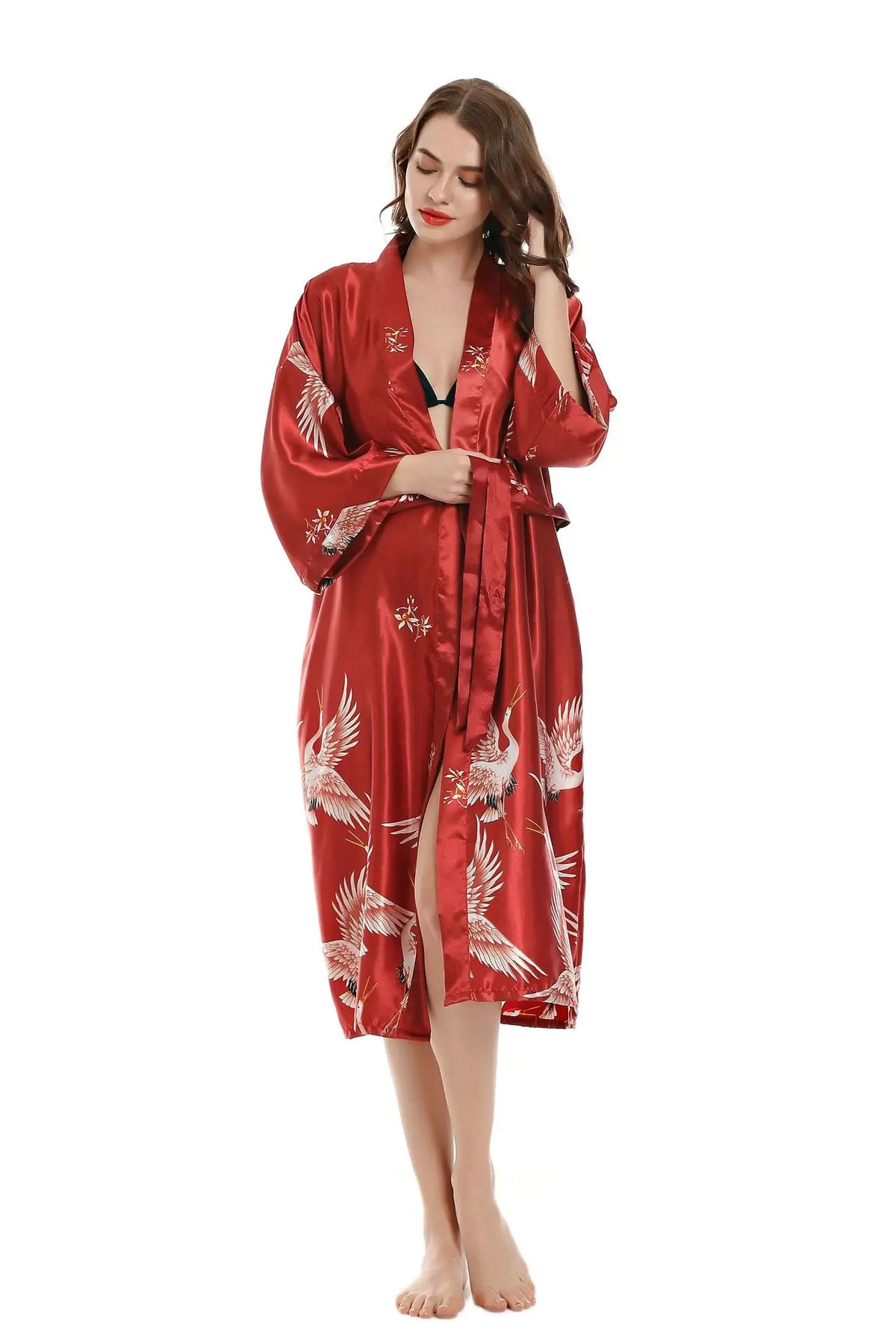 Robe de chambre femme mi-longue – Satin à poches