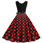 Women Dot Print Dress Summer Sexy V-neck Sleeveless Elegant Vintgae Party Dress Vestidos  S~3XL Robe Femme