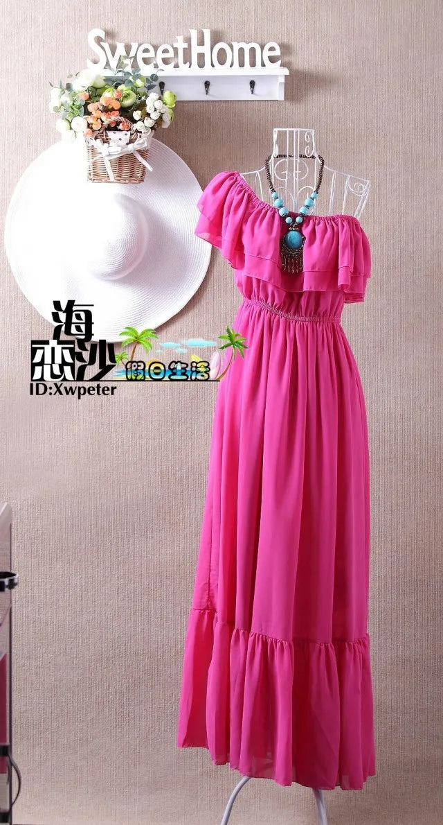 2024 Summer ruffle bohemia chiffon dress vestidos femininos tropical girl long dress vestidos robe femme