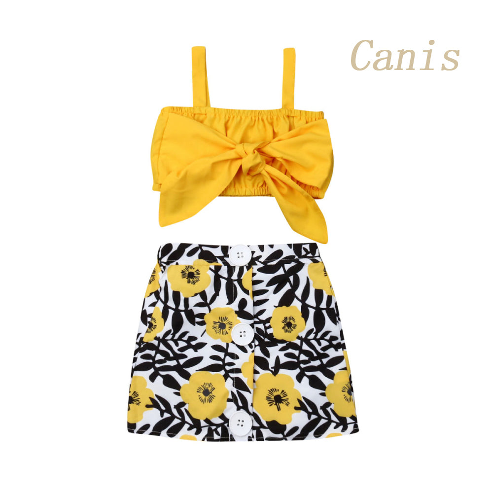 2021 Hot Sale Baby Clothes 2pcs Set Newborn Baby Girl Clothes Cute Big Bow Vest Tops Flower Skirt Yellow Summer Beach Streetwear