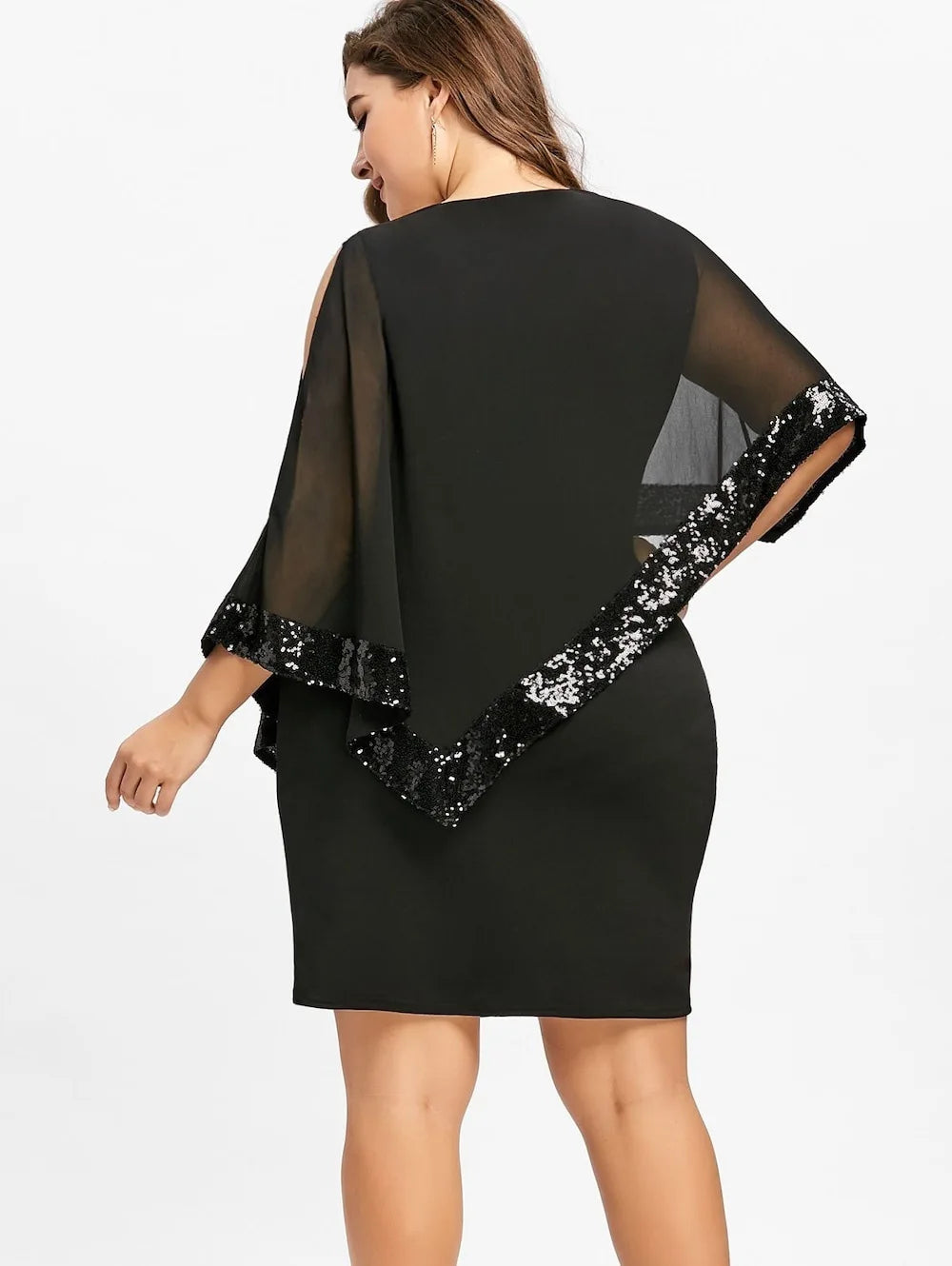 Plus Size Summer Dress Women Sexy Cold Shoulder Overlay Asymmetric Chiffon Strapless Sequins Dresses Evening Party Dress 5XL
