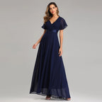 Evening Dresses XUCTHHC Elegant V-Neck Ruffles Chiffon Formal Evening