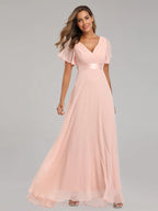 Evening Dresses XUCTHHC Elegant V-Neck Ruffles Chiffon Formal Evening