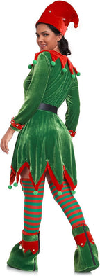 Women's Christmas elf costume set, adult velvet dress costume, Santa Claus helper, Christmas holiday
