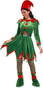 Women's Christmas elf costume set, adult velvet dress costume, Santa Claus helper, Christmas holiday