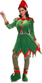 Women's Christmas elf costume set, adult velvet dress costume, Santa Claus helper, Christmas holiday