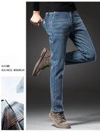 2025 Winter New Men's Fleece Thickened Jeans Retro Blue Hot Straight Casual Pants Stretch Premium Velvet Warm Denim Pants