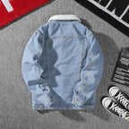Men's Denim Jacket Autumn Winter Thickened Fleece Collar Cotton Jacket Loose Fit Warm Korean Style Lamb Velvet Lined Coat