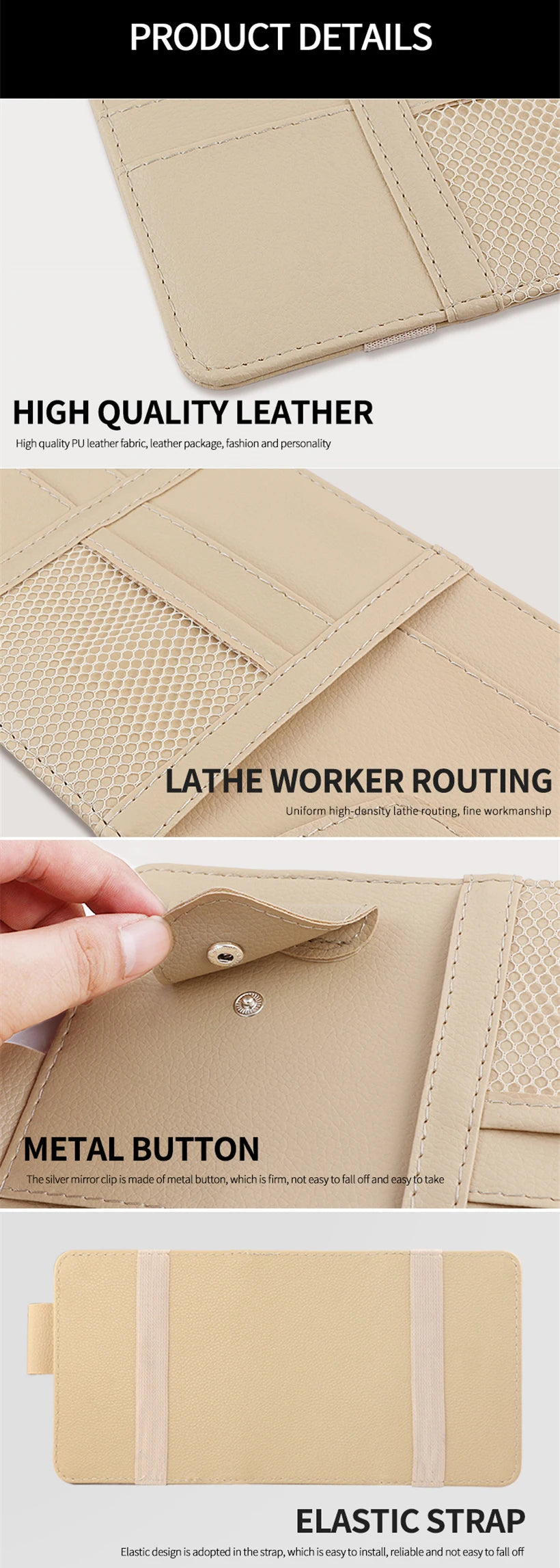 Car Sun Visor Organizer Storage Travel Document Holder With Multi-Pocket PU Leather Cards Receipts Pouch With Zip
